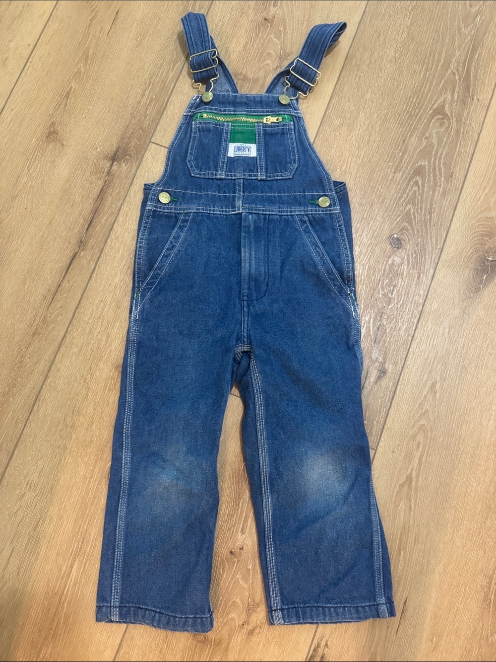 liberty Blue Denim Overalls with Green Trim